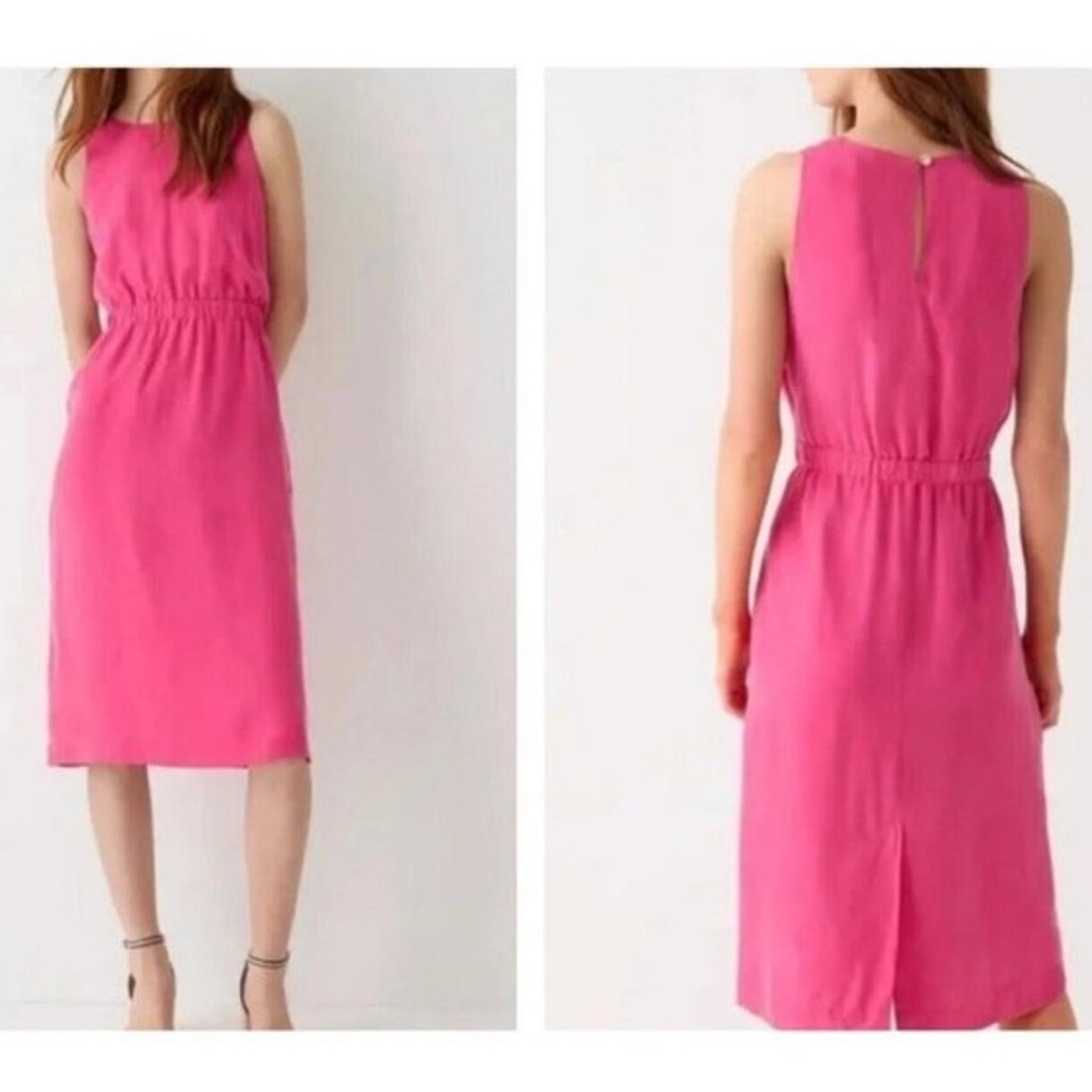 J Crew New Womens Size XXS Pink Cupro Sleeveless Cinched Waist Lined Midi Dress - Picture 3 of 13